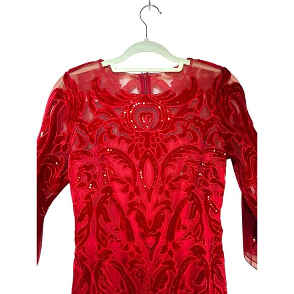 Marchesa Notte Red Velvet Sequin Evening Gown - Size 6 - Picture 11 of 16